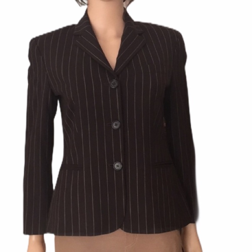 Lauren Ralph Lauren deep brown striped wool blazer